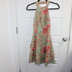 Dress the Population Anne Coral and Beige Lace Mini Dress Halter Backless Size S